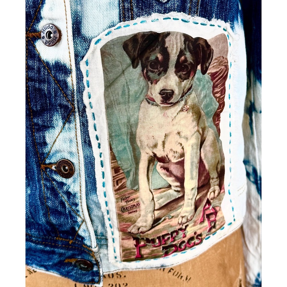 Puppy Love patch & embroidered Jean Jacket MUDD brand size S cottagecore style - Picture 4 of 12